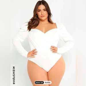 evoluSHEIN Plus Gigot Sleeve Wrap Front Ruched Bodysuit